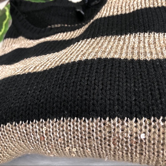 -Tan & Black Striped Knit Sparkle Sweater - Picture 7 of 12